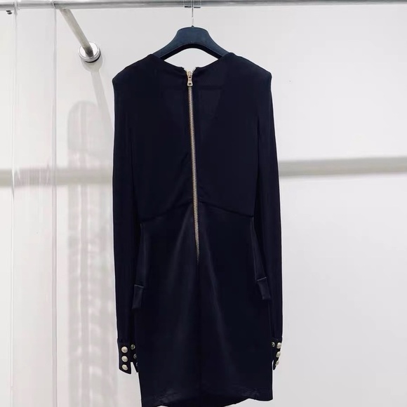 Authentic Balmain Black Long Sleeve Dress with Gold Buttons - Picture 2 of 8